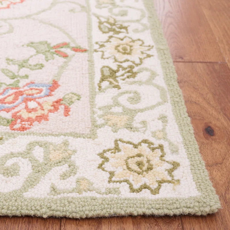 Hollander Handmade Hand Hooked Wool Beige/Green Rug | Wayfair North America