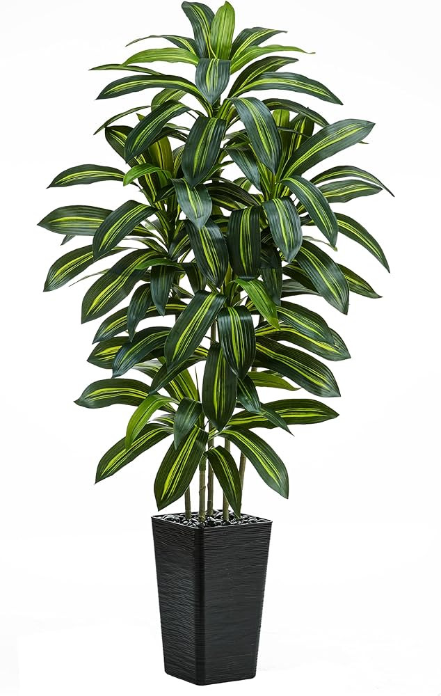Artificial Dracaena Tree\uff1a5FT Faux Silk Tropical Yucca Floor Trees Realistic Fake Green Plant... | Amazon (US)