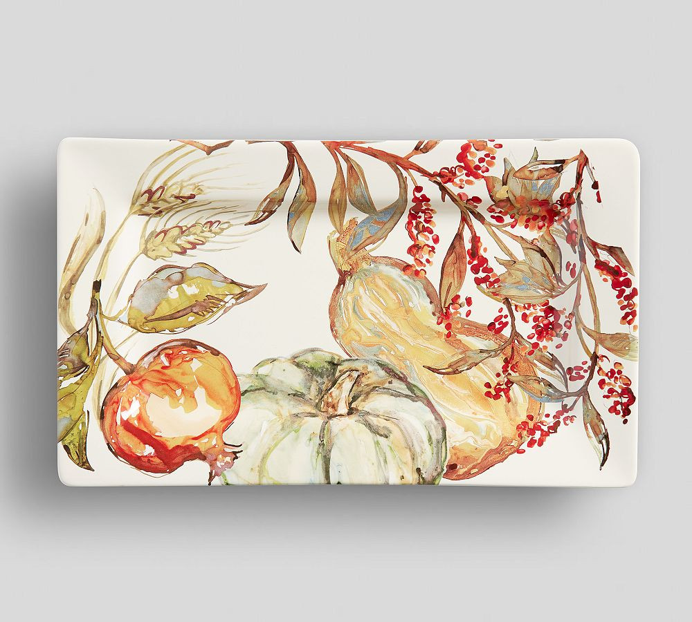 Harvest Pumpkin Stoneware Rectangular Serving Platter | Pottery Barn (US)
