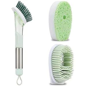 Cleaning Brush with Soap Dispenser, 3-in-1 Kitchen Brush Set Scrub Brush with Hook for Dish Sink, Cu | Amazon (US)