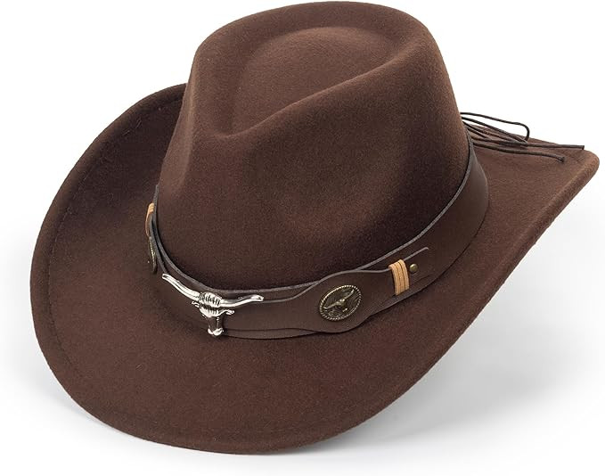 Western Cowboy Hat for Women Men, Rolled-Up Felt Fedora Cowgirl Hat with Buckle-Belt, Turquoise-B... | Amazon (US)