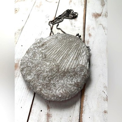 vintage LA REGALE silver beaded evening bag Shell purse GLAM prom wedding bridal | eBay US