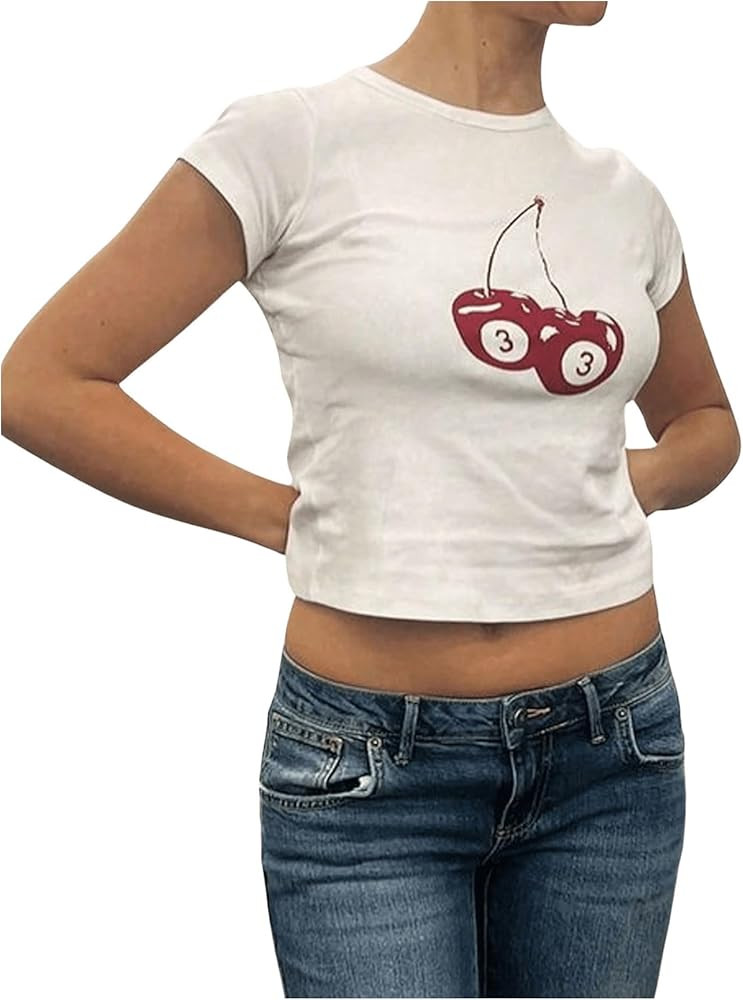 SOLY HUX Women's Graphic Print Tee Crop Tops Short Sleeve Round Neck Summer T Shirt | Amazon (US)