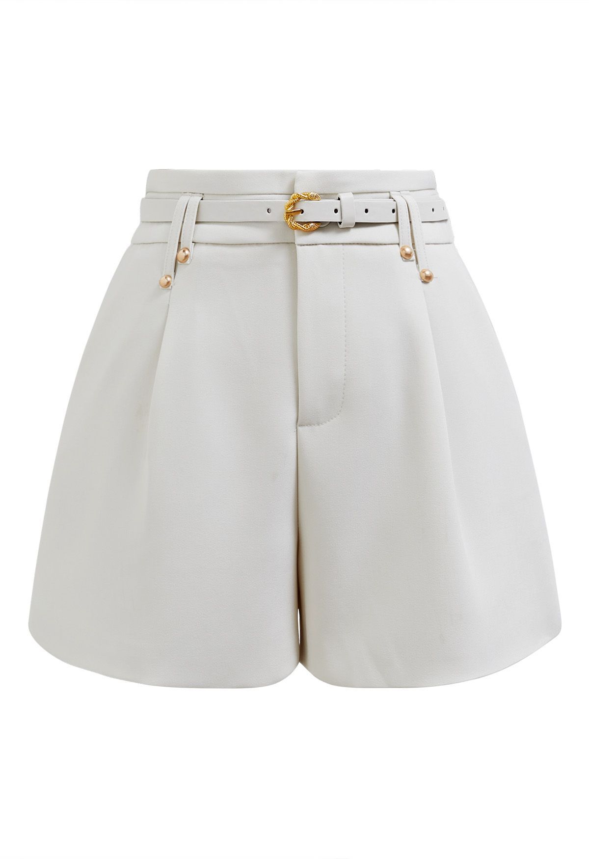 Solid Color Belted Shorts in Ivory | Chicwish