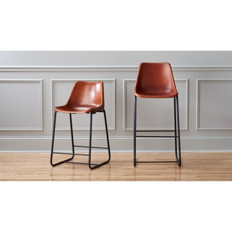 Roadhouse Leather Bar Stools | CB2 | CB2