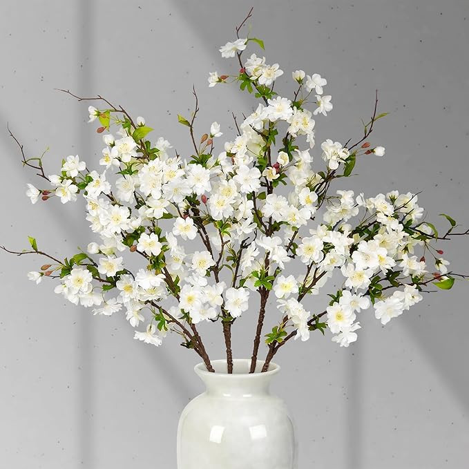 Artificial Cherry Blossom Branches 31.5'', 4 Pack Faux Spring Flowers for Tall Vase, Realistic Fl... | Amazon (US)
