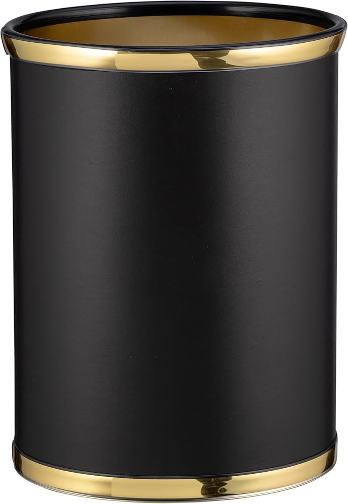 Kraftware Sophisticates Black/Polished Gold Brass Waste Basket with 3/4-Inch Bands and Brass Bump... | Amazon (US)