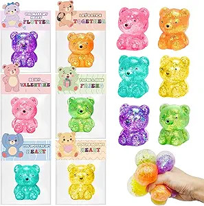 24 Pack Valentines Day Gifts for Kids, 24 Bear Squishy Toys with Valentines Day Cards, Glitter Co... | Amazon (US)