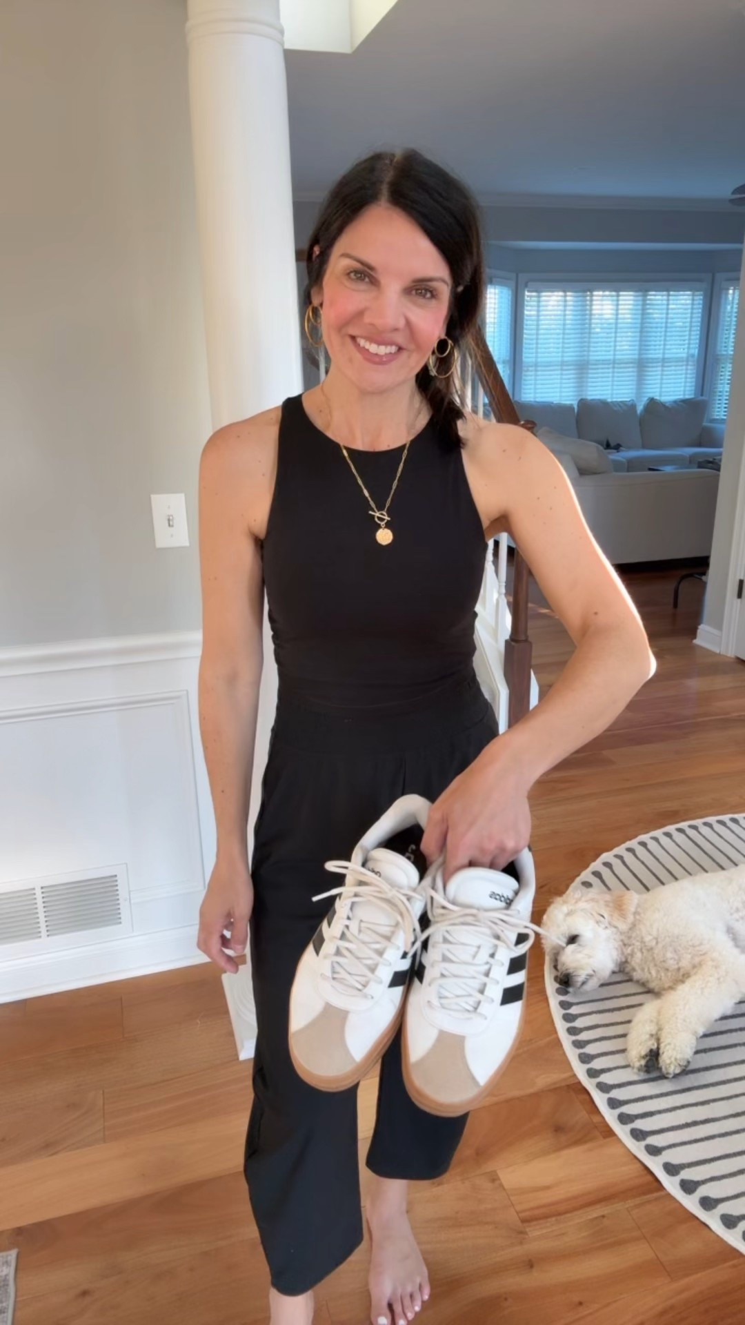 Happy Sunday! How was your weekend? Came to share these barrel leg active wear pants that transition from the gym to errands so perfectly! They are on sale for under $20 today! PS-Say hi to my girl Chloe! 
#gymwear #errands #styled #wearityourway #activewear 

#LTKSaleAlert #LTKActive #LTKStyleTip