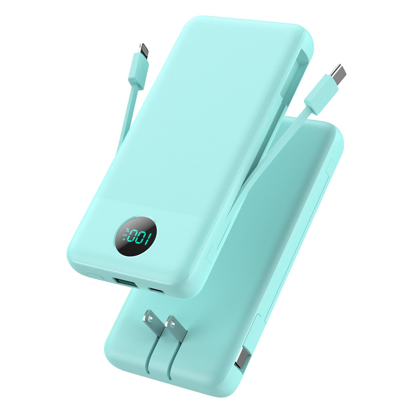 Portable Charger 13800mAh Slim USB C Power Bank with Built in Cables and Wall Plug,LCD Display Li... | Amazon (US)