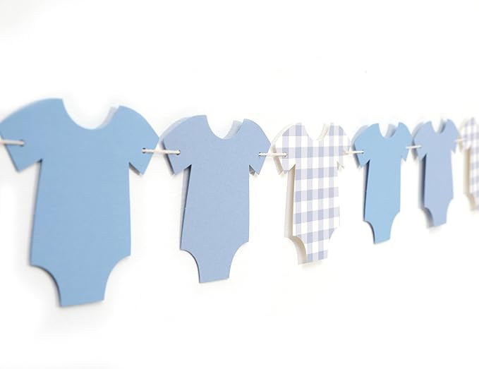 Blue Bodysuit Banner - Blue Gingham Banner,Baby Shower Decoration,Girl Boy Baby Shower Decor | Amazon (US)