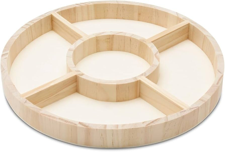 DIY Round Wooden Divided Serving Tray 10-inch, Pack of 1 5-Section Candy Tray for Vegetable & Fru... | Amazon (US)