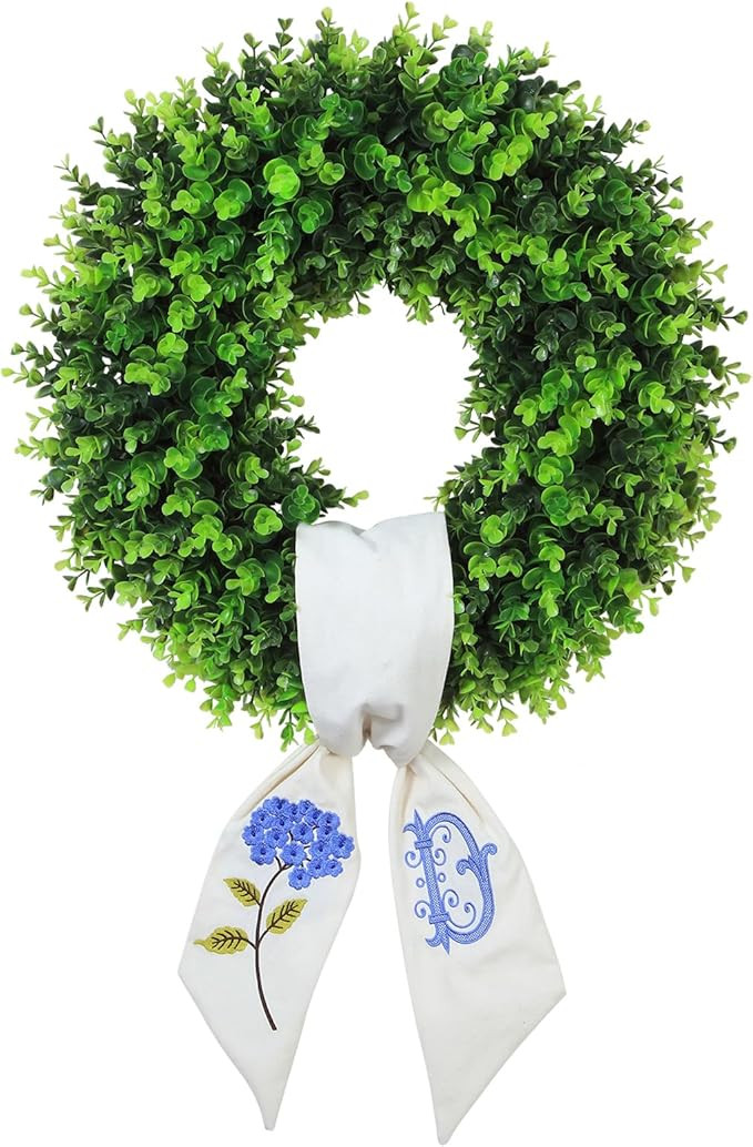 Boxwood Wreaths for Front Door Spring Summer Wreaths Farmhouse Door Hanger,Last Name Year Round P... | Amazon (US)
