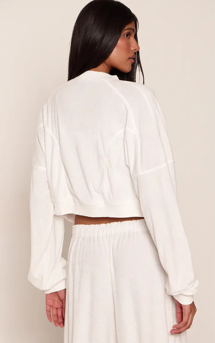 White Toweling Bomber Jacket | PrettyLittleThing UK