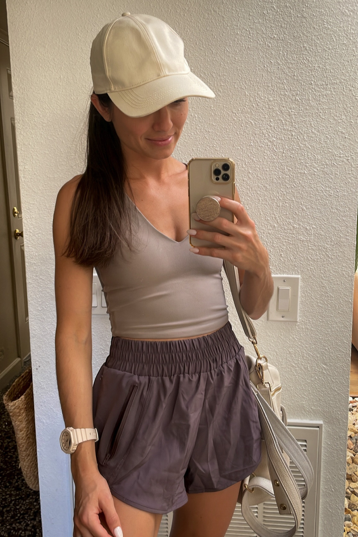 ACTIVEWEAR. Super soft supportive tank on sale right now! Wearing S, could have sized up to M. Light airy workout shorts in color coffee. wearing XS. 

#LTKunder50 #LTKsalealert #LTKfit