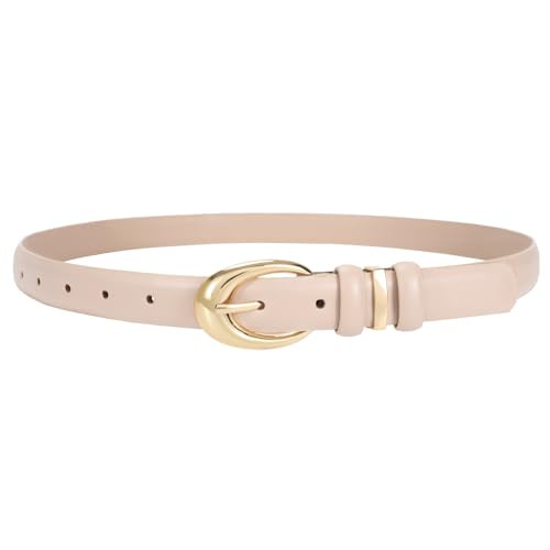 Women Leather Belt for Jeans Pants Fashion Ladies Skinny Faux Leather Dress belt with Gold Buckle | Amazon (US)