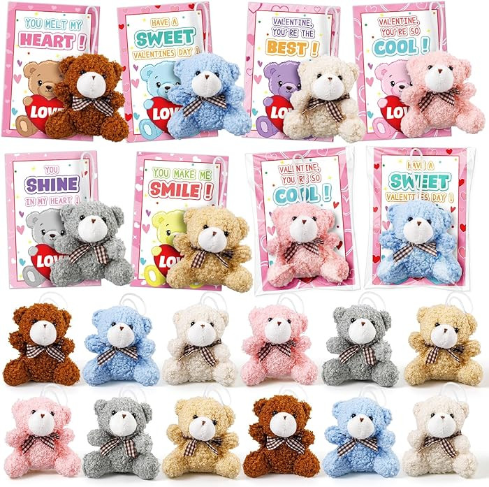 Valentines Day Cards for Kids School, 24 Pack Mini Plush Bear Keychain Valentines Day Gifts for B... | Amazon (US)
