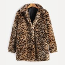 Leopard Button Up Faux Fur Coat | ROMWE