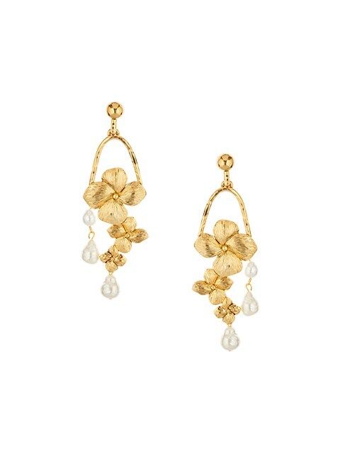 24K Goldplated Flower & Faux-Pearl Drop Earrings | Saks Fifth Avenue