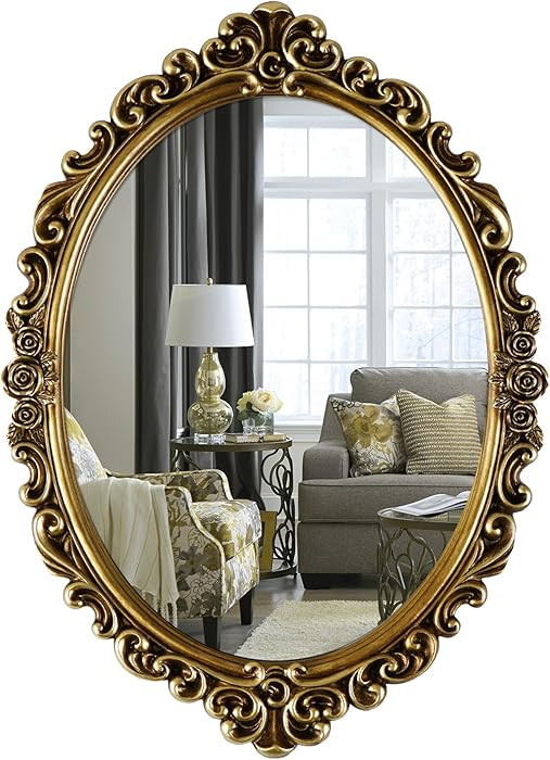OIGUMR Oval Wall Mirror Mirror Vintage Hanging Mirrors for Bedroom Living-Room Dresser Decor (Gol... | Amazon (US)