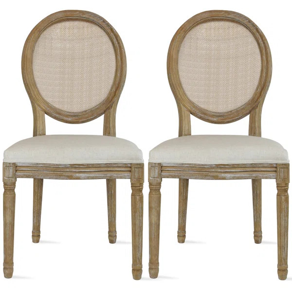 Oval Rattan Back Upholstered Farmhouse Dining Chairs | Wayfair North America
