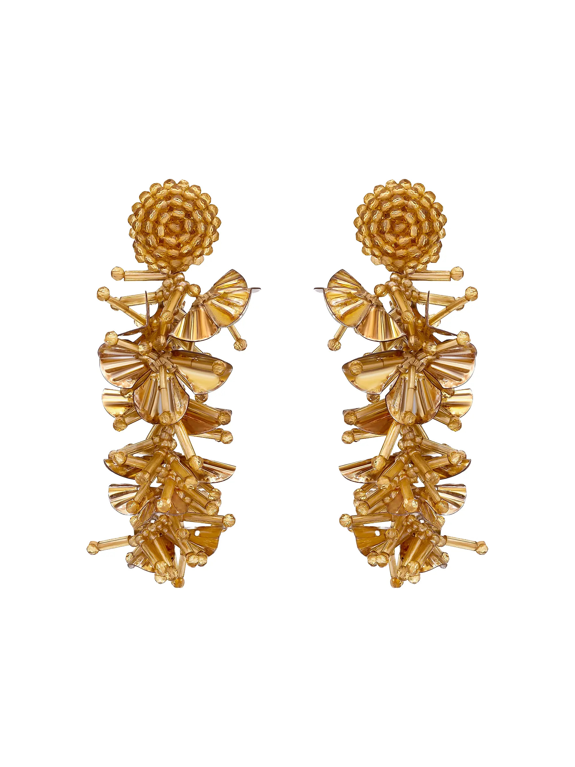 Oscar de la Renta 24K-Gold-Plated &amp; Beaded Clip-On Drop Earrings | Saks Fifth Avenue | Saks Fifth Avenue