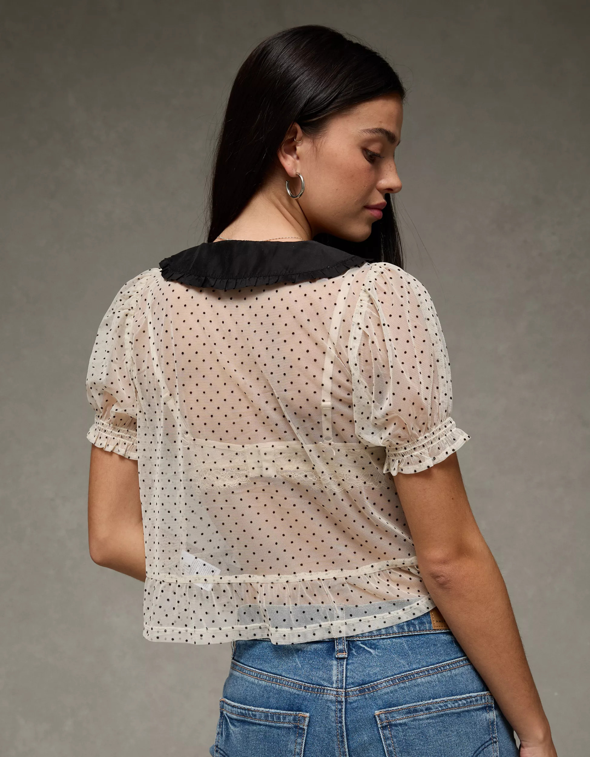 AE Short Sleeve Sheer Blouse | American Eagle Outfitters (US & CA)