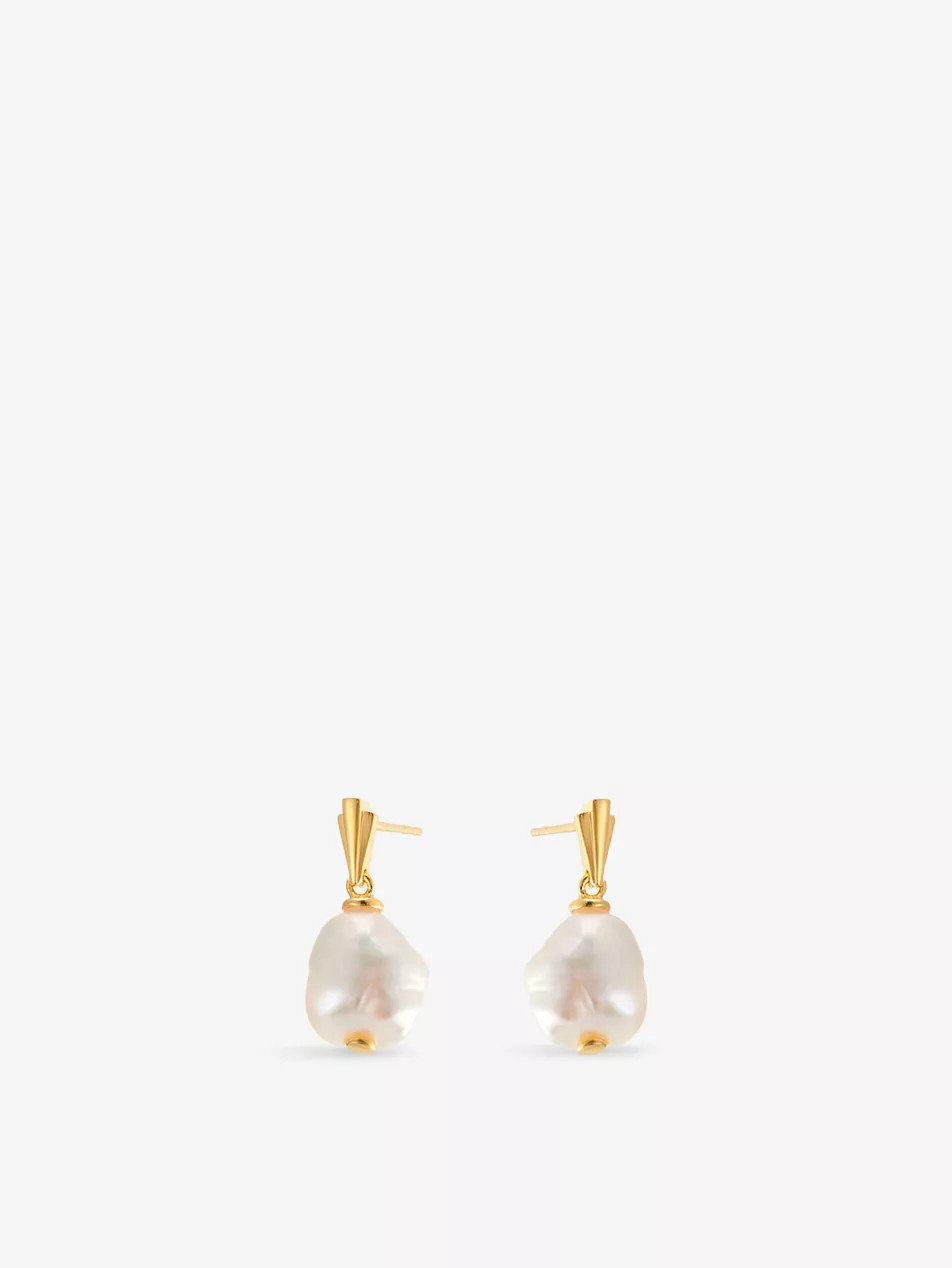Coco baroque pearl drop 18ct yellow-gold plated sterling-silver earring | Selfridges