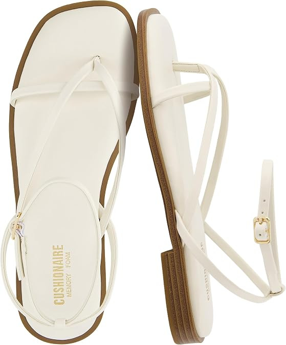 CUSHIONAIRE Women's Vida strappy flat sandal +Memory Foam and Wide Widths Available | Amazon (US)