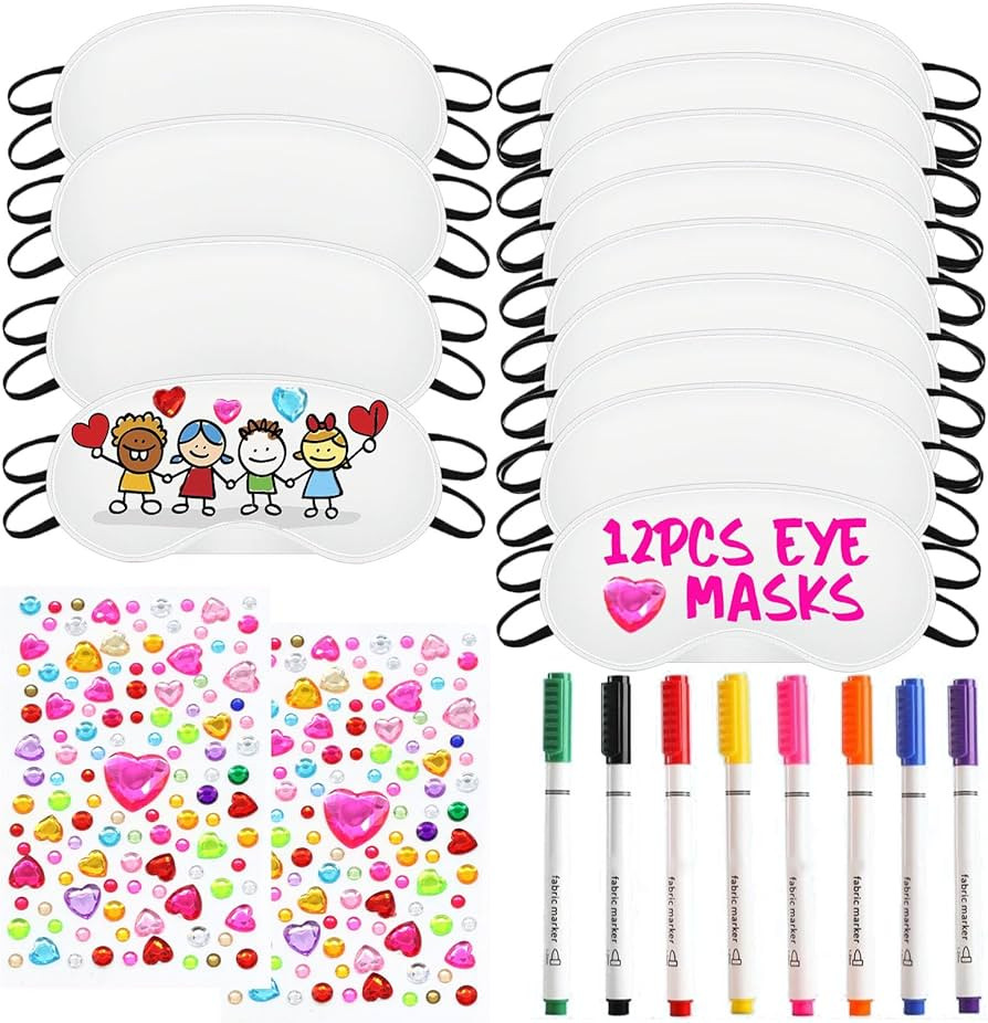 22 PCS Sleepover Party Supplies, 12 PCS Sleep Eye Masks White Blindfold Slumber Eye Covering with... | Amazon (US)