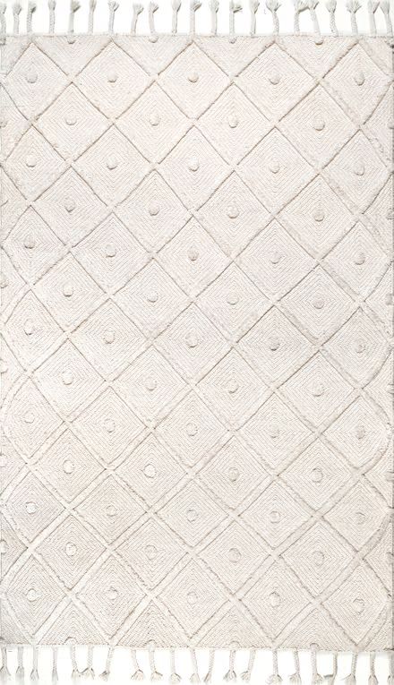 Ivory Diamond Textured Trellis Tassel Waffell 5' x 8' Area Rug122 Reviews | Rugs USA