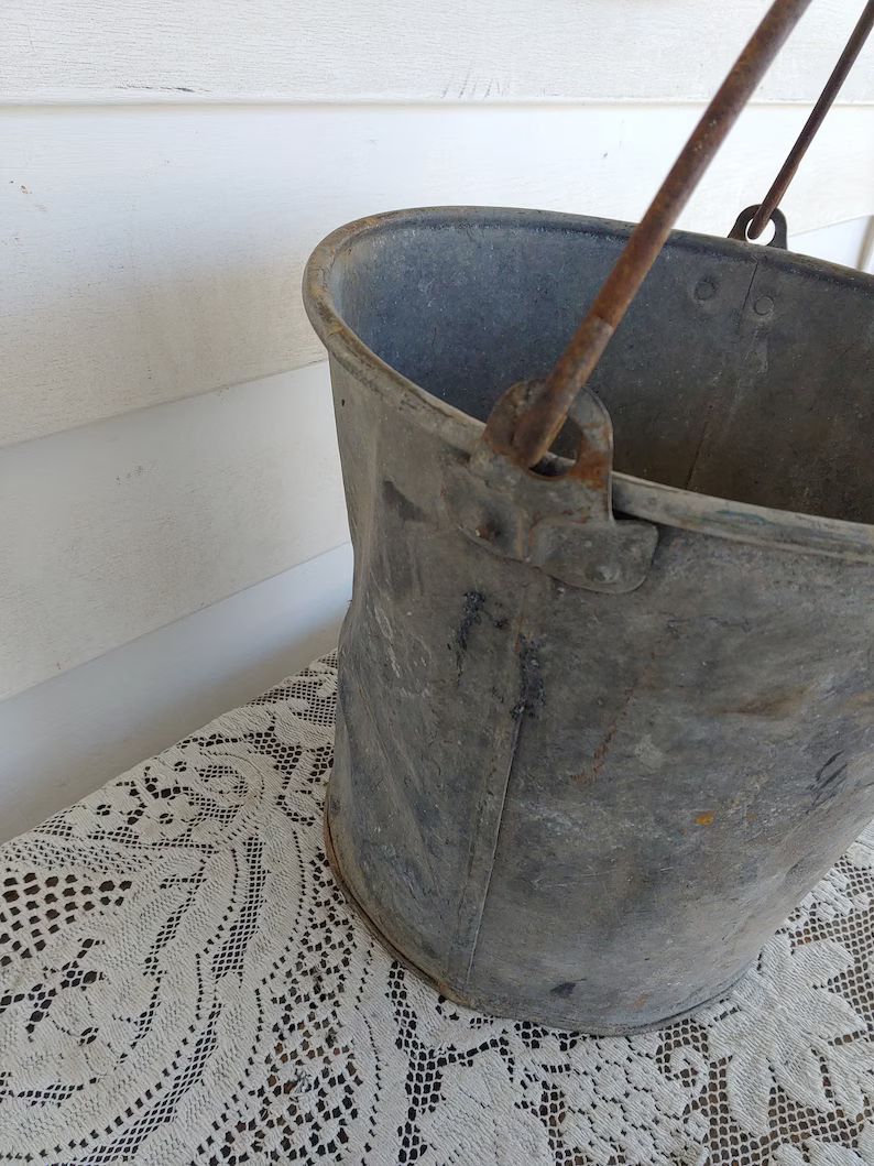 Galvanized dented Bucket Pail Metal Vintage Shabby Primitive Rusty Planter Farmhouse 8 | Etsy (US)