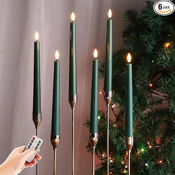 Eywamage Dark Green Flameless Taper Candles with Remote, Flickering Battery Operated LED Wax Cand... | Amazon (US)