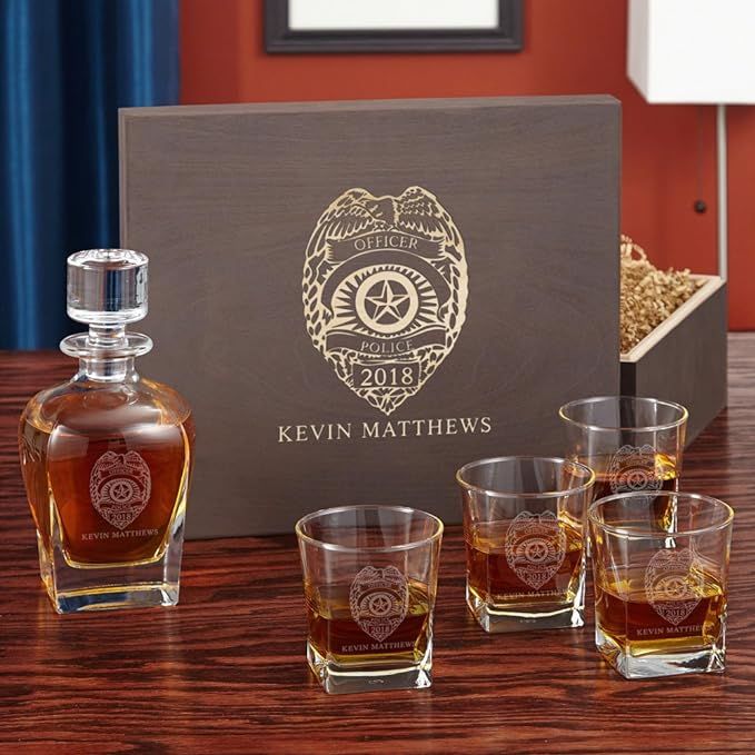 Police Badge Custom Whiskey Glass and Decanter Set (Personalized Product) | Amazon (US)