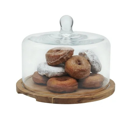 Libbey Acacia Wood Cake Stand with Lid, Ball Top Handle Cake Holder with Lid, Covered Pastry Holder, Durable Glass Dome Cover | Walmart (US)