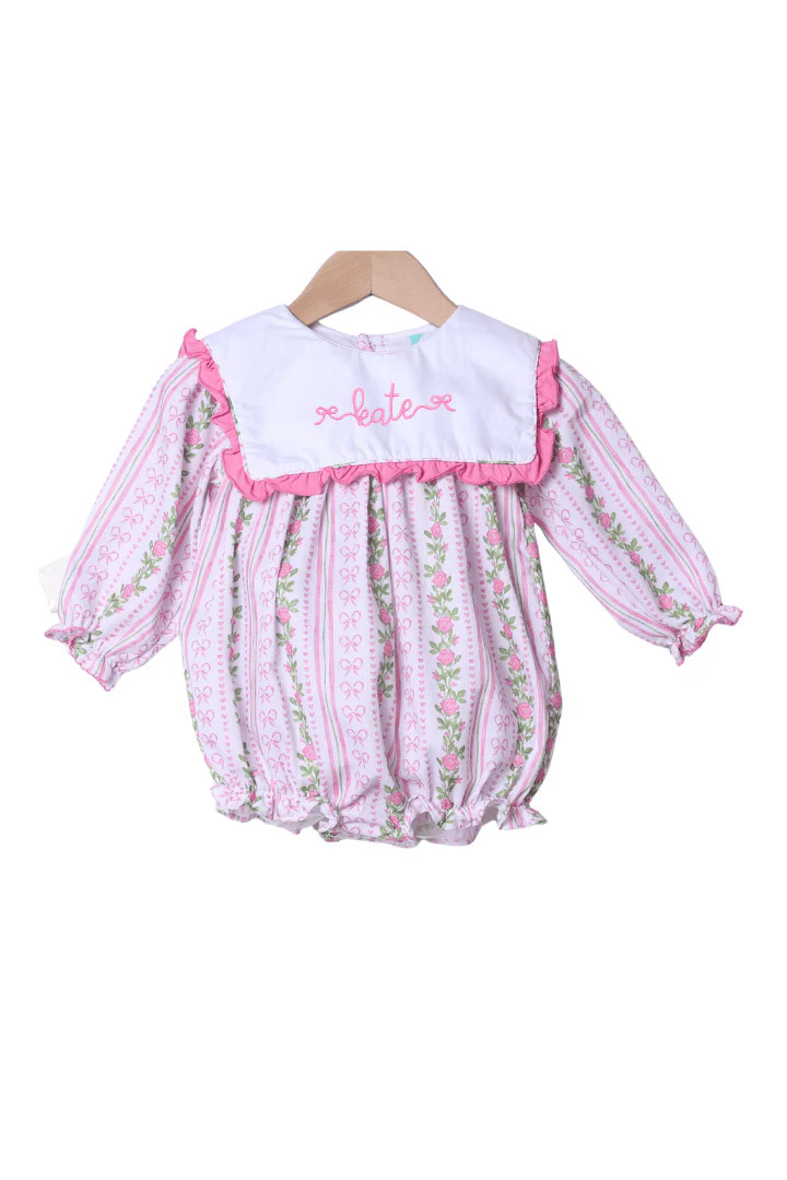 Fancy Floral Long Sleeve Bib Bubble | The Smocked Flamingo