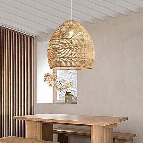 Pendant Light, Open Weave Cane Rib Bell Hanging Ceiling Lamp, Wicker Rattan Shades, Weave Lamp Li... | Amazon (US)