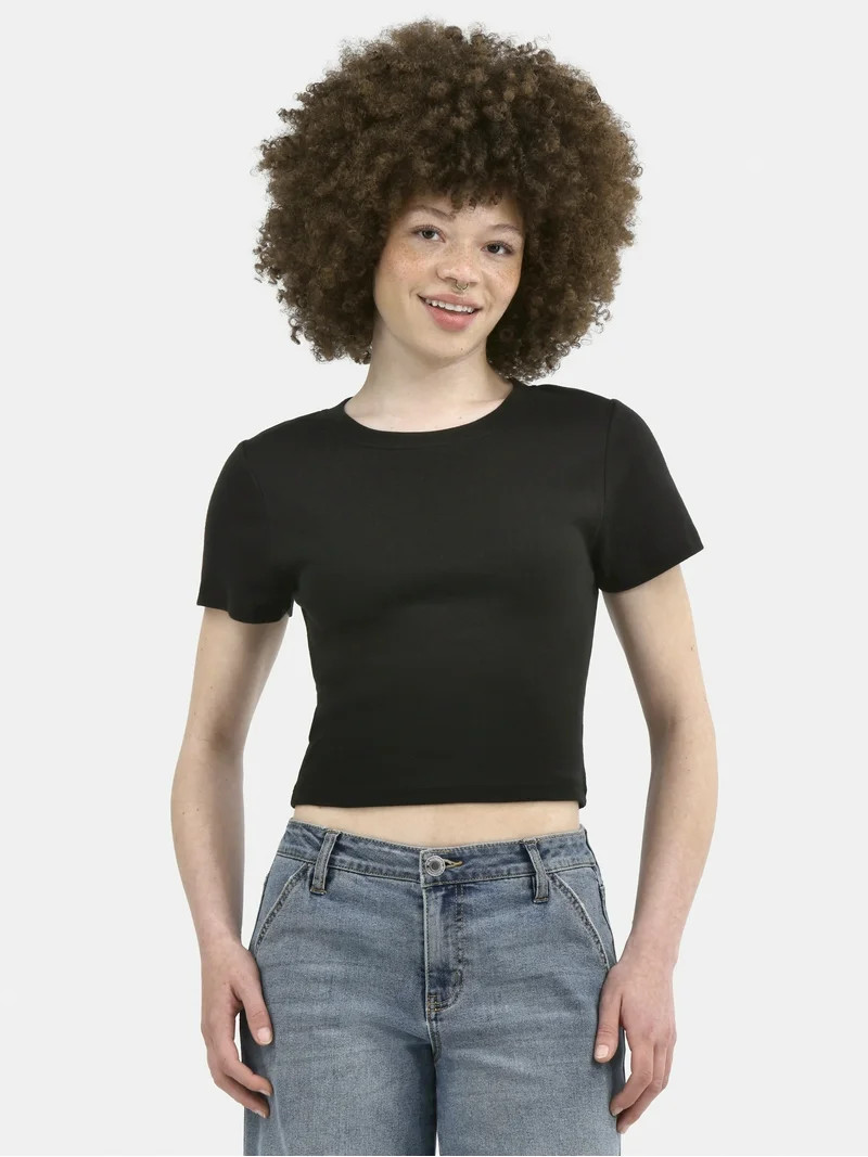 No Boundaries Crop Crew Tee, Women's - Walmart.com | Walmart (US)