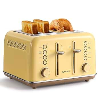 BUYDEEM DT640 Retro 4 Slice Toaster, 7 Shade Settings, Extra Wide 1.5'' Slots, Stainless Steel To... | Amazon (US)