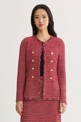 Anna Marie Fringe Trim Tweed Knit Jacket | Ming Wang