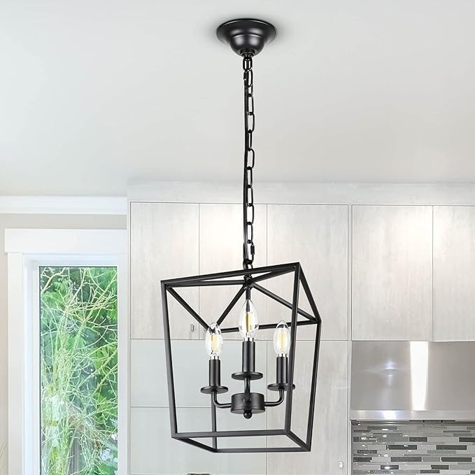 Unicozin Vintage Lantern Pendant Light, 3-Lights Lantern Chandelier for Dining Room Bar Cafe, E12... | Amazon (US)