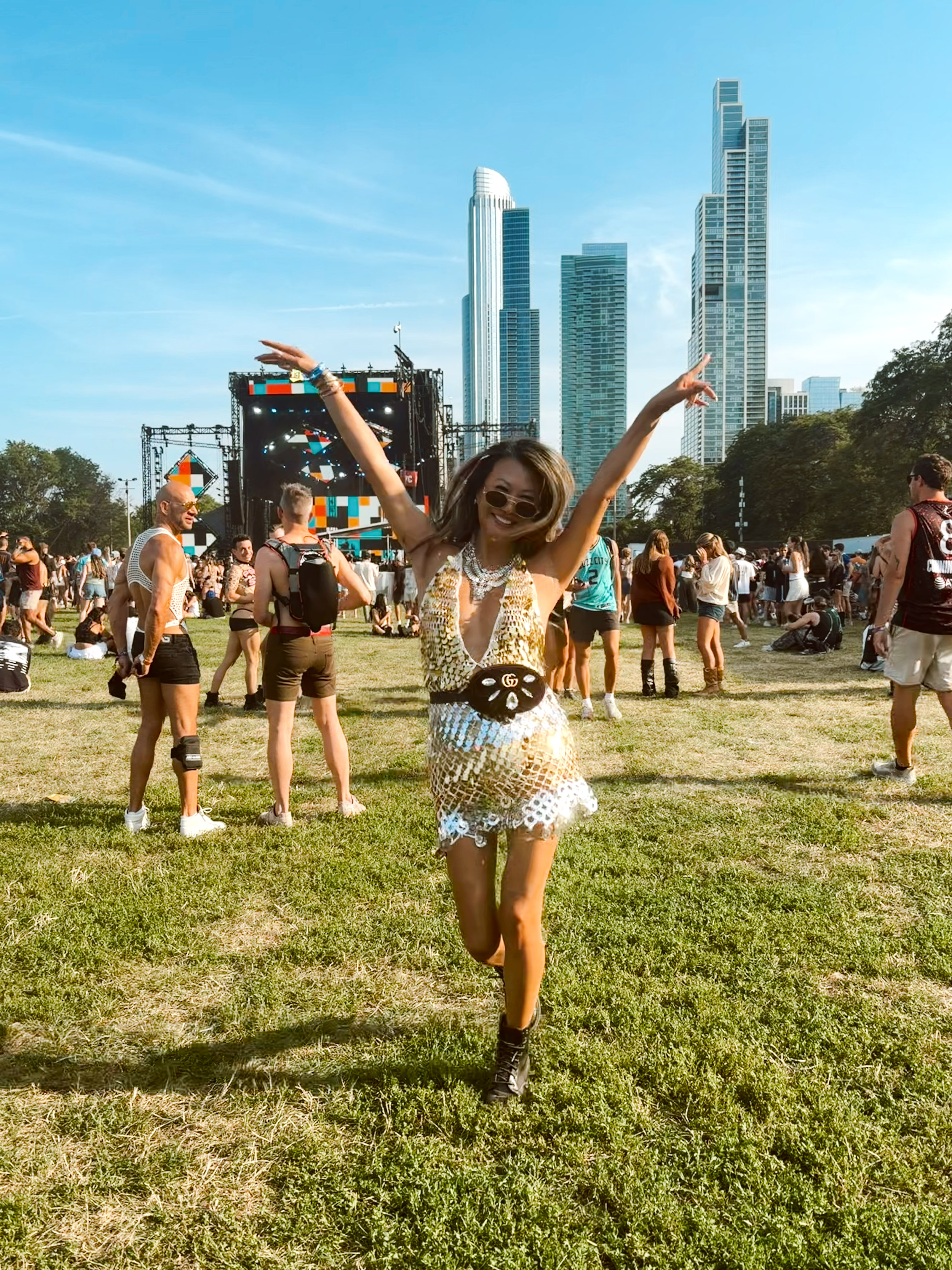 My day one Lollapalooza outfit! Music festival outfit, concert outfit, sequin dress 

 