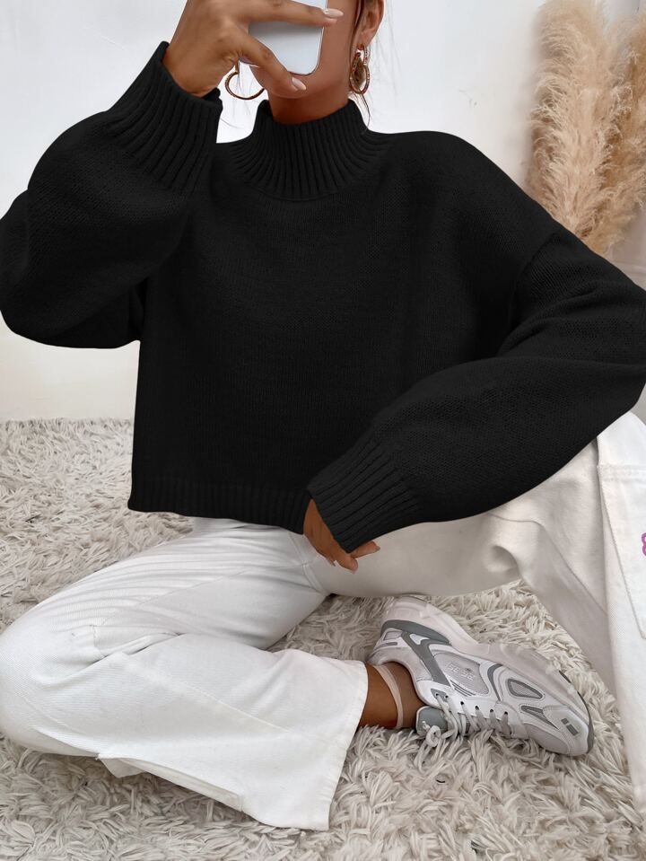 SHEIN Essnce Mock Neck Drop Shoulder Sweater | SHEIN