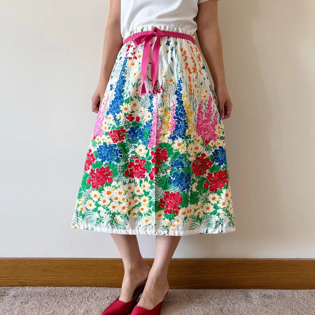 Vintage Skirt Floral Garden White Rainbow Midi Skirt Maxi Skirt Sun Skirt 80s 90s Retro Style Vin... | Etsy (Global)