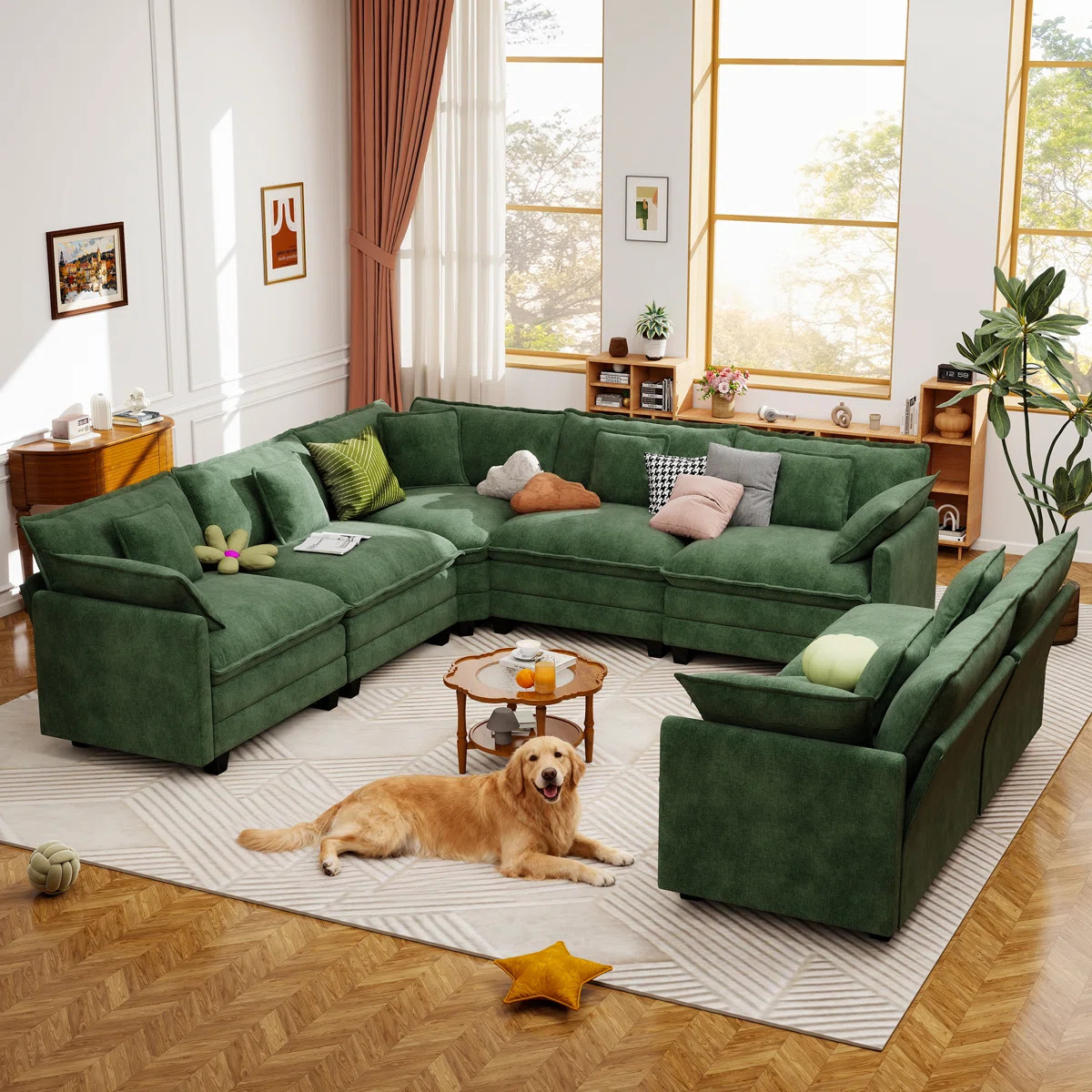 George 111.5" Modern 7 Seat Chenille L Shaped Modular Sectional Sofa With Two Ottomans | Wayfair North America