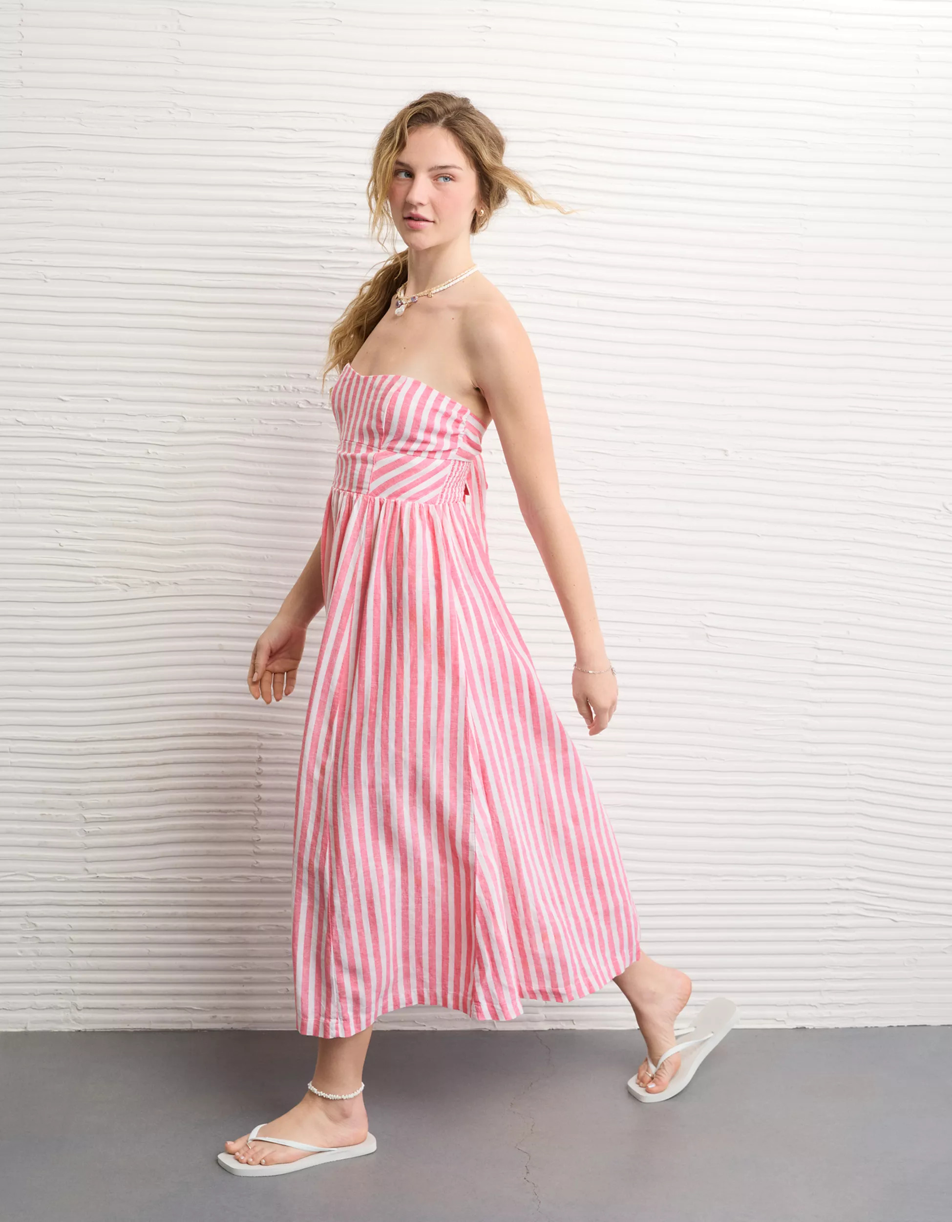 AE Strapless Corset Midi Dress | American Eagle Outfitters (US & CA)