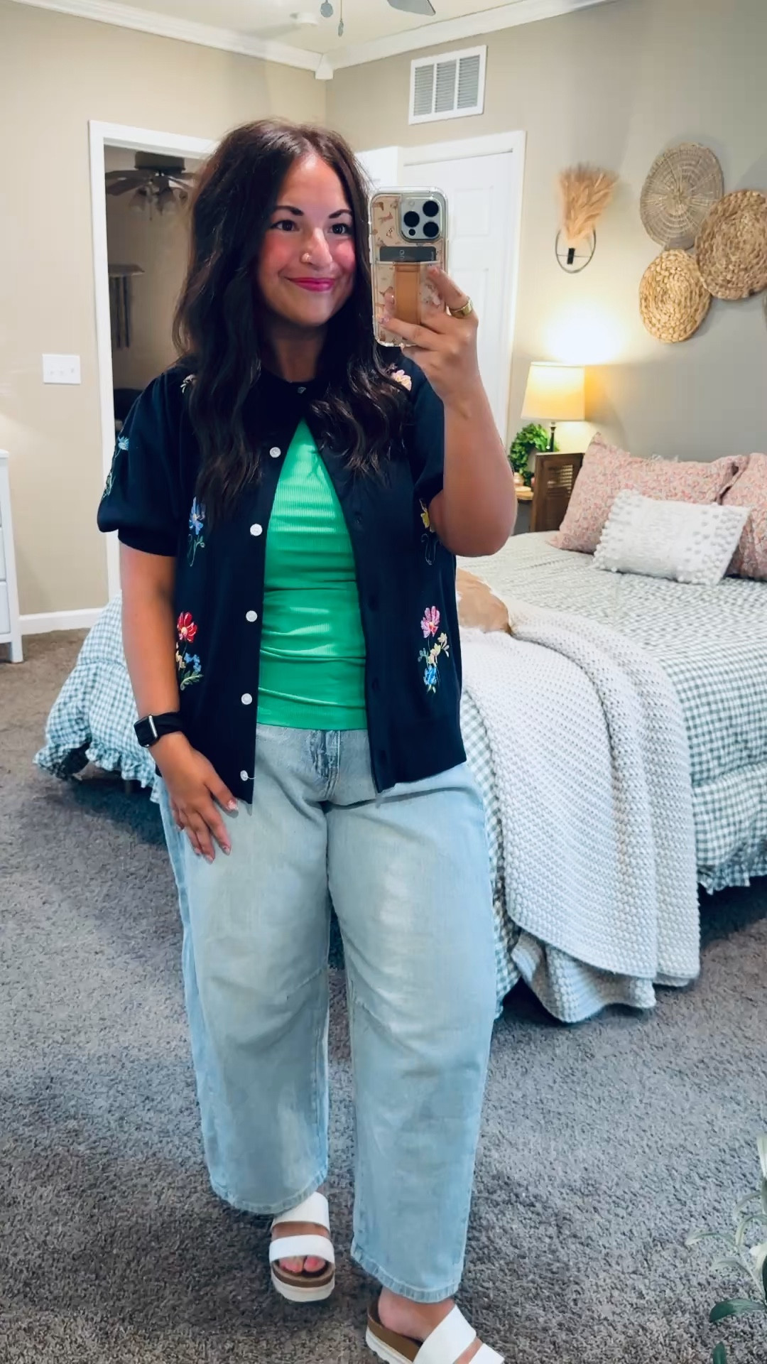 Anthro vibes on a Walmart budget!!

sandals: fit true to size // wearing a 5
jeans: fit oversized // wearing a 12
tank: fits true to size // wearing a large
cardigan: fits small // wearing an XL