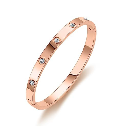 Gold Bracelets for Women 14K Gold Plated Friendship Love Bangle Bracelets Cubic Zirconia Stainles... | Amazon (US)