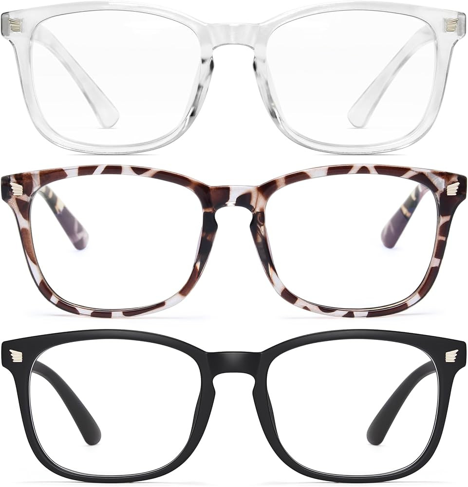 Gaoye Blue Light Blocking Glasses - 3 Pack Fashion Square Fake Eyeglasses, Anti UV Ray Computer G... | Amazon (US)