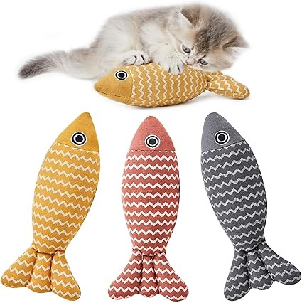 Potaroma Cat Toys Fish, 3 Pcs Crinkle Sound Catnip Toys Soft Linen, Interactive Kitten Exercise K... | Amazon (US)